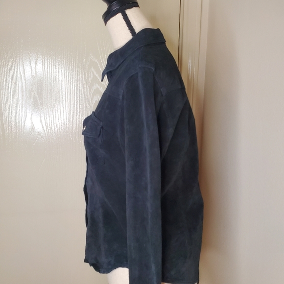 Brandon Thomas Womens Black Suede Leather Long Sleeve Button Front Shirt Jacket - Picture 4 of 10